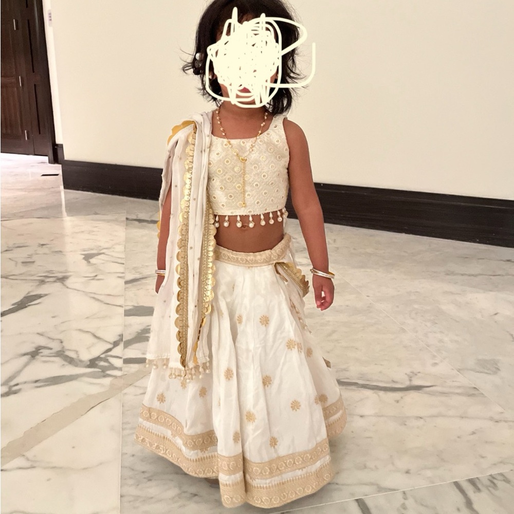 Charming White and Gold Lehenga Set